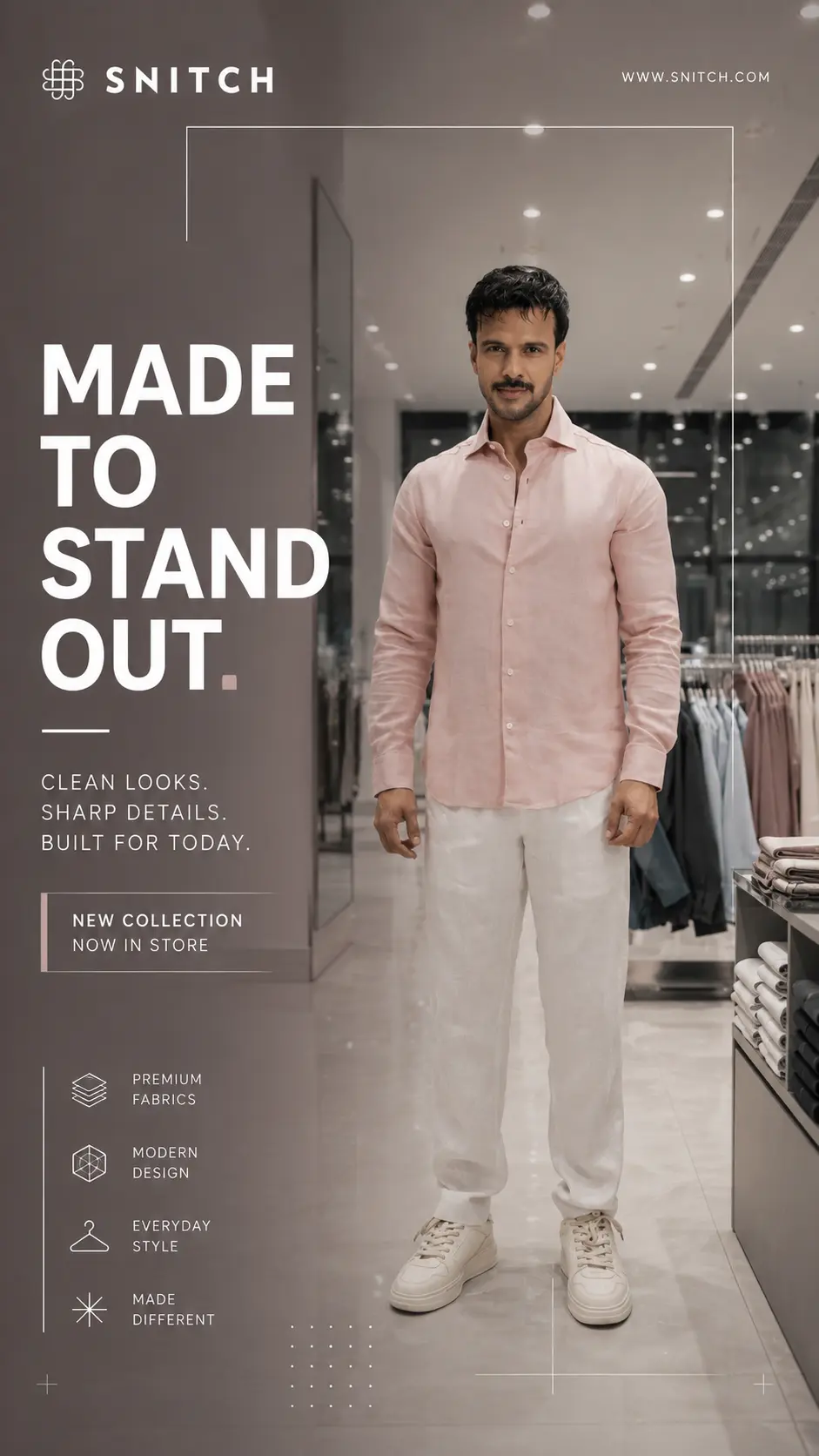Mohit Kumar styling a pink SNITCH shirt and white trousers