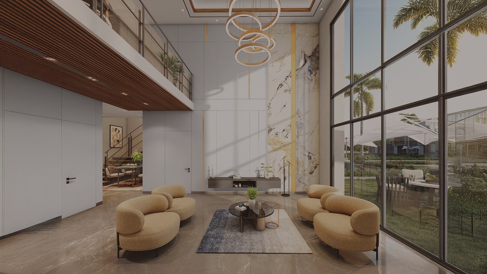 DTC Palm Grove double-height living room interior