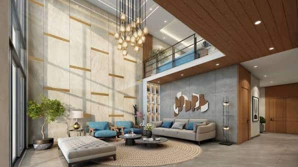 DTC Palm Grove villa architecture with double-height glass façade